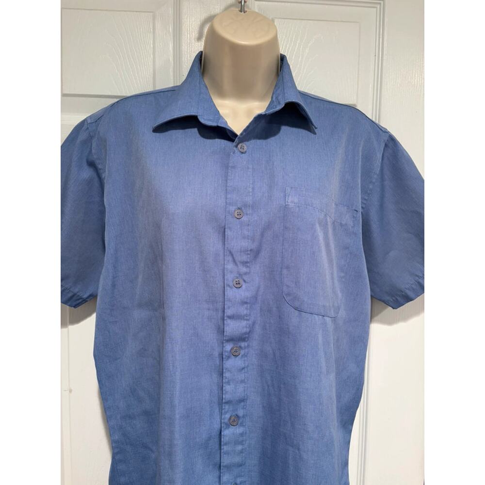 Pacewear Linen Silk Blend Shirt Men 15.5‎ Blue Short Sleeve Wrinkle Resistant